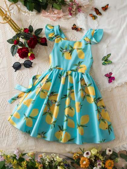INCLUD Girls Graphic
                    Printed Round Neck Fit And Flared Dress