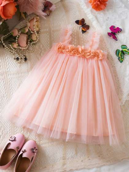 INCLUD Girls Floral
                    Applique Tulle A-Line Dress