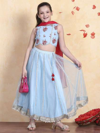 Biba Girls Embroidered
                    Ready to Wear Cotton Lehenga & Blouse With
                    Dupatta