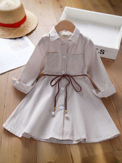 INCLUD Girls Striped
                    Cotton Shirt Dress