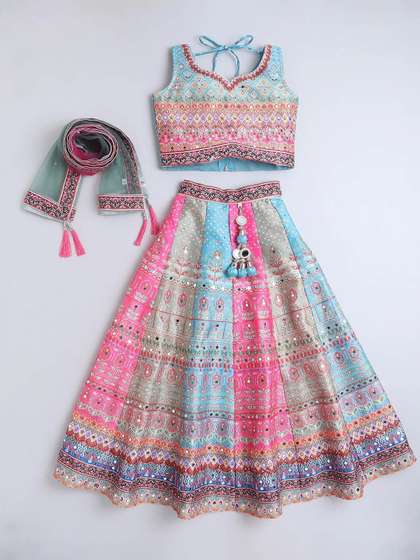 JAY NAGNATH FAB Girls
                      Embellished Mirror Work Ready to Wear Lehenga
                      & Blouse With Dupatta