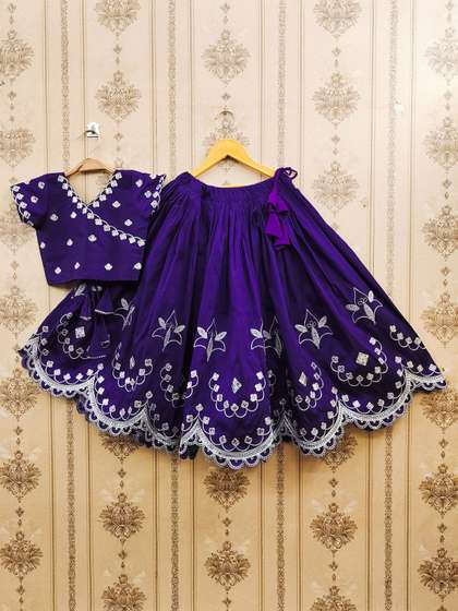 JOVK DESIGN Girls
                          Embroidered Thread Work Ready to Wear Lehenga
                          &