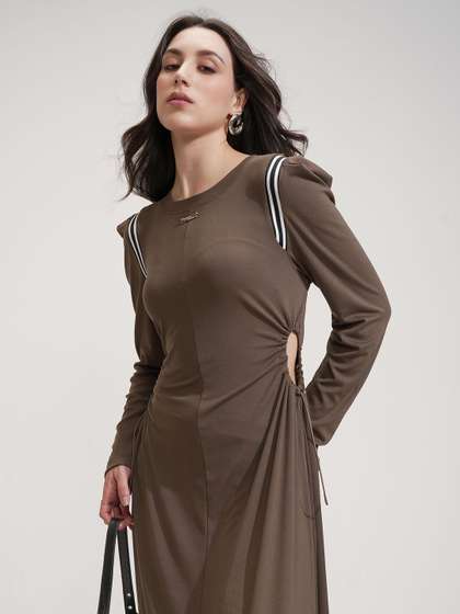 Tokyo Talkies Women
                        Solid Round Neck A-Line Midi Dress