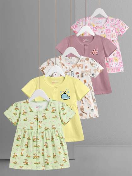 HELLCAT Girls Pack Of 5
                    Graphic Printed Gathered or Pleated Cotton Fit &
                    Flare Dress