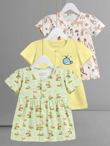 HELLCAT Girls Pack of 3
                    Printed Pure Cotton Fit and Flare Dress
