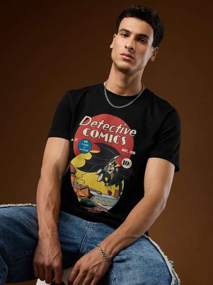 The Souled Store Men
                        Regular Fit DC Comics Printed Black T-Shirts