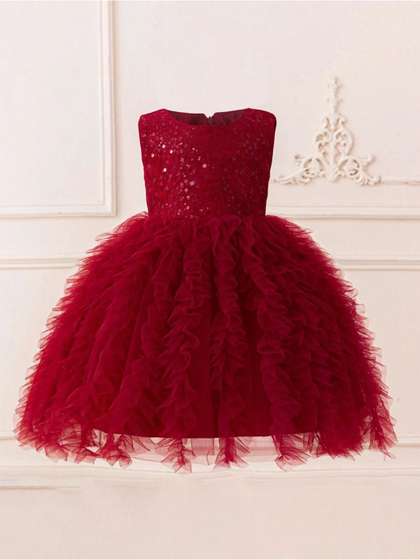 BAESD Girls
                      Embellished Sequined Ruffles Fit and Flare Dress