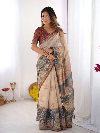 ALMAARI FASHION
                          Floral Printed Pure Cotton Kanjeevaram Saree