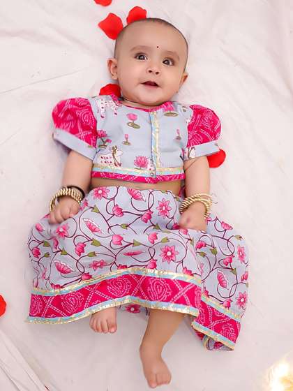 BownBee Girls Printed
                      Ready to Wear Pure Cotton Lehenga & Choli