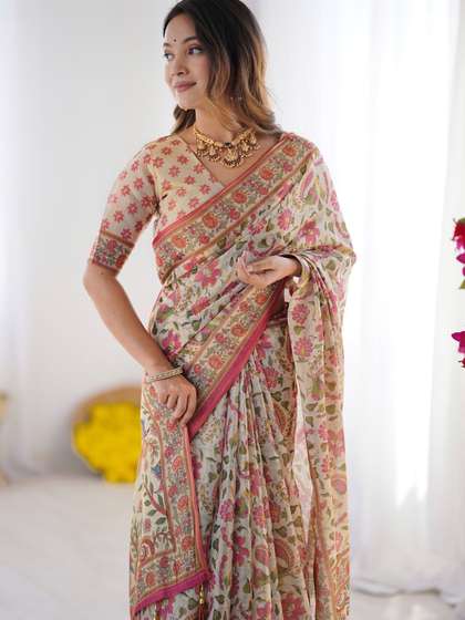 ALMAARI FASHION
                        Women Floral Printed Pure Cotton Jamdani Saree
