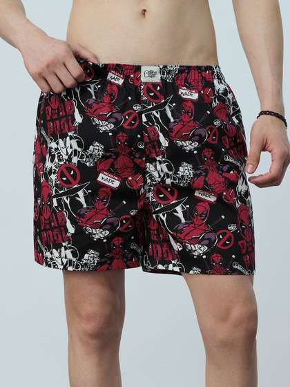 The Souled Store Men
                        Regular Fit Deadpool Printed Black Boxer Shorts