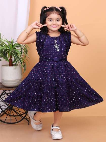 PN Fashion Girls Polka
                    Dot Printed Fit & Flare Midi Dress
