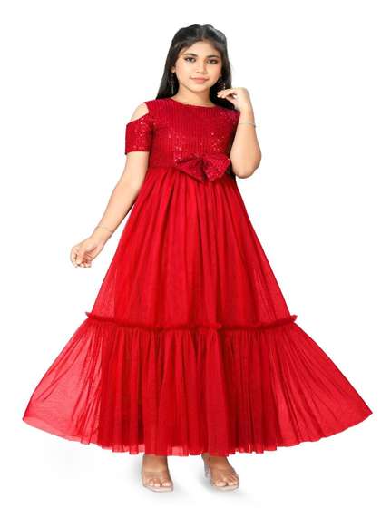 Vani Enterprise Girls
                    Cold-Shoulder Net Maxi Dress