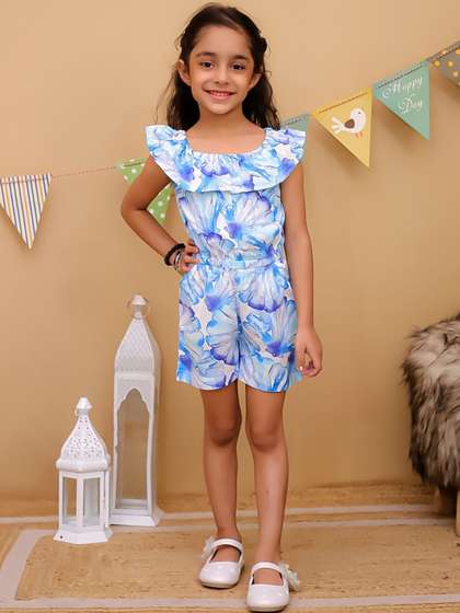 Superminis Girls
                    Sleeveless Printed Ruffle Neck Playsuit Jumpsuit