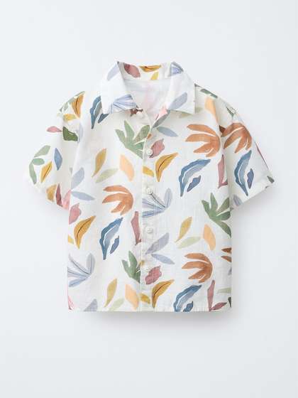 BAESD Boys Comfort Fit
                    Abstract Printed Spread Collar Cotton Casual Shirt
