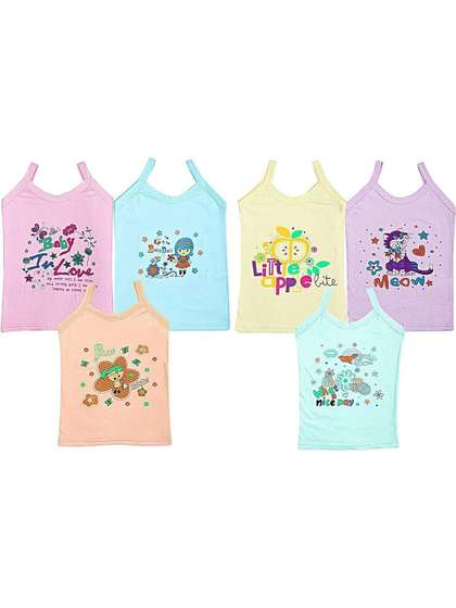 TINY HANDS Pack of 6
                    Girls Printed Cotton Innervests