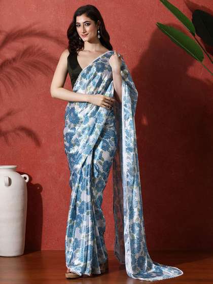 Sangria Ready to
                          wear Satin Floral Digital Printed Saree