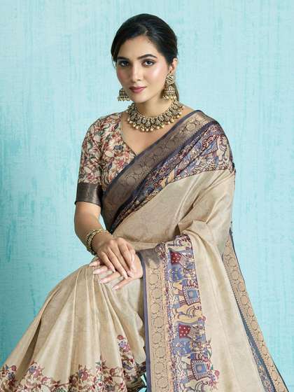 PBS PRINTS Floral
                          Printed Zari Tussar Silk Saree With Blouse
                          Piece