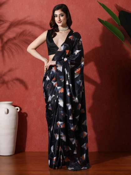 Sangria Ready to
                          wear Satin Floral Digital Printed Saree