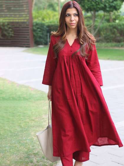 GoSriKi Women
                          Regular A-Line Kurta With Trousers