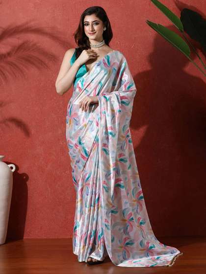 Sangria Ready to
                          wear Satin Floral Digital Printed Saree