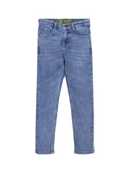 Knit N Knot Boys Slim
                    Fit Mid-Rise Mildly Distressed Heavy Fade
                    Stretchable Jeans