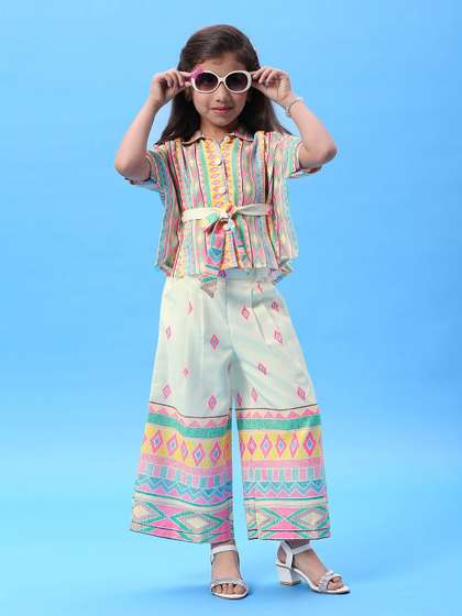 Macwin Girls Printed
                        Shirt Collar Top With Palazzo