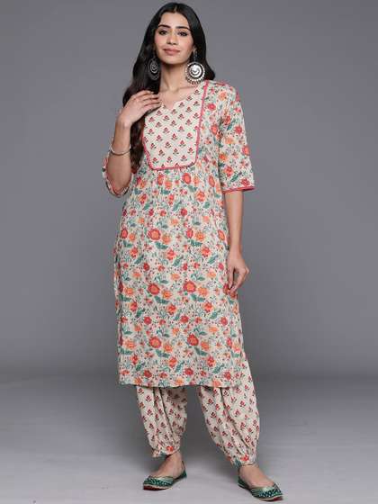 Libas Floral Printed
                        Notch Neck Straight Kurta With Salwar