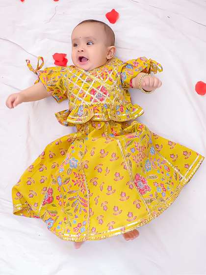 BownBee Girls Floral
                        Printed Pure Cotton Ready To Wear Lehenga &
                        Blouse With Dupatta