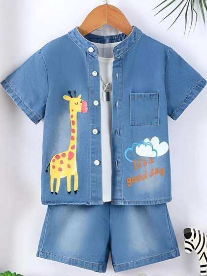 ELPIXIE FASHION
                        Unisex Blue Kids Shirt with Shorts