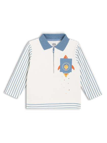 MINI KLUB Boys Striped
                    Polo Collar Cotton T-shirt