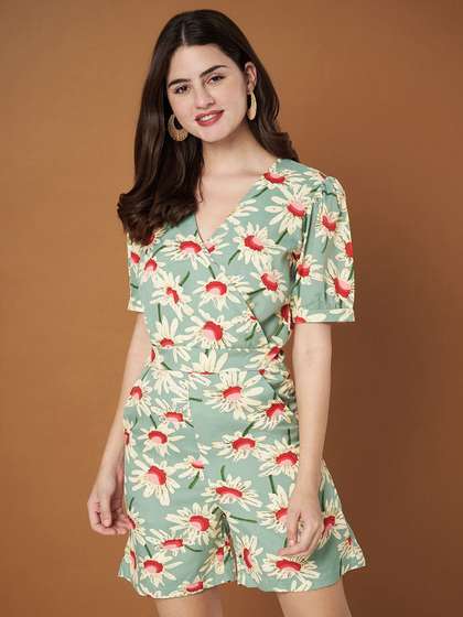 BRINNS Women Printed
                        V-Neck Short Sleeves Fashion Jumpsuit