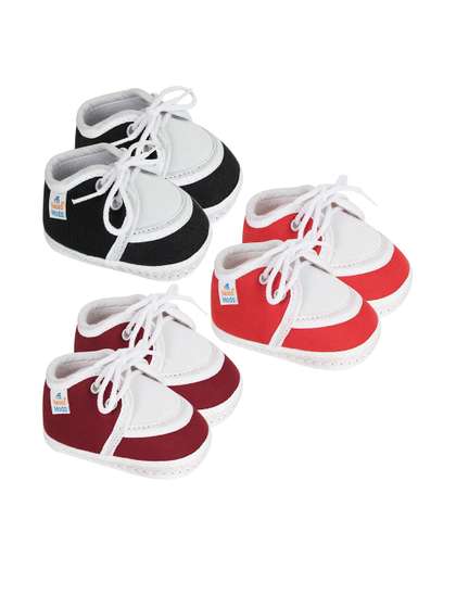 Neska Moda 0 To 12
                    Months Baby Boys & Baby Girls Set of 3 Pair
                    Combo Soft Cotton Lace Booties (Toe to Heel Length -
                    12 cm, Black, Maroon, Red)