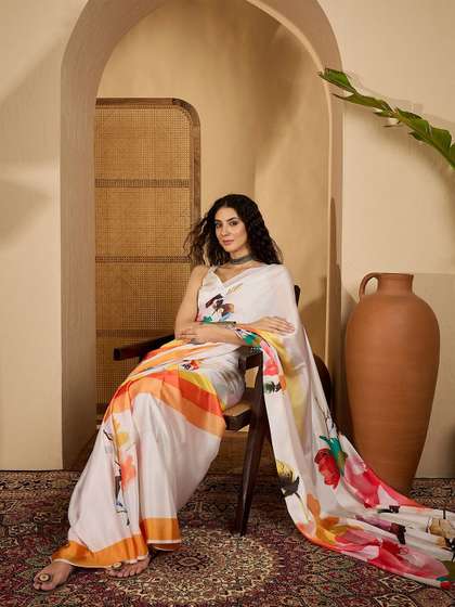 Sangria Ethnic
                          Motifs Printed Saree With Unstitched Blouse
                          Piece