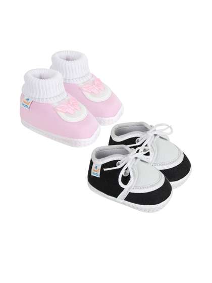 Neska Moda 0 To 6 Months
                    2 Pair Set Newborn Baby Unisex Skin-Friendly Cotton
                    Lace Shoes Booties (Toe to Heel Length - 10 cm,
                    Black, Baby Pink)