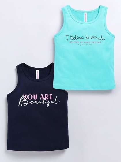 giniekids Girls Pack of
                    2 Typography Printed Cotton Tank Top
