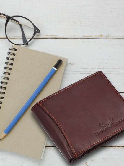 URBAN FOREST Zeke Vintage Leather Wallet & Belt Combo Gift Set For Men - Brown & Grey