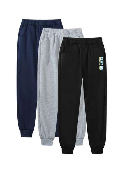 Knit Vey Boys Pack Of 3
                    Pure Cotton Mid-Rise joggers