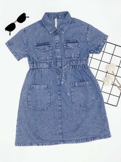 Pantaloons Junior Girls
                    Denim Pure Cotton Shirt Dress With Pocket Detailing