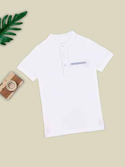 Pantaloons Junior Boys
                    Solid Mandarin Collar Pure Cotton T-shirt