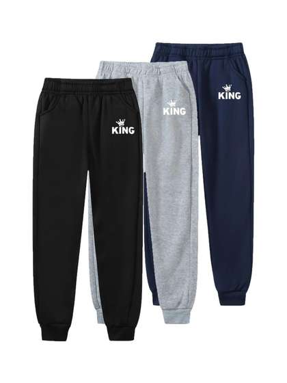 Knit Vey Boys Pack Of 3
                    Pure Cotton Mid-Rise Joggers