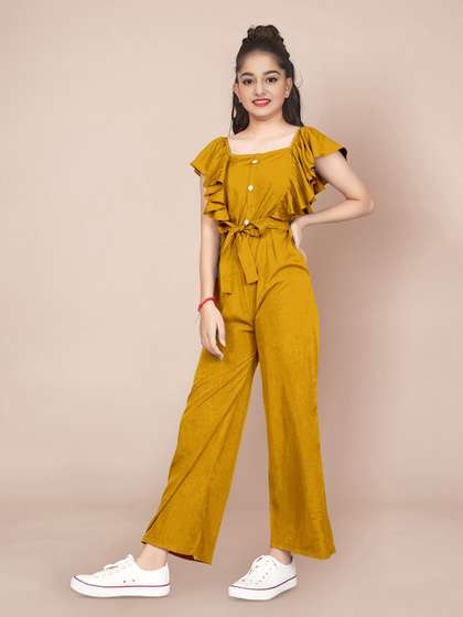FASHION DREAM Girls
                      Waist Tie-Ups Ruffles Basic Jumpsuit