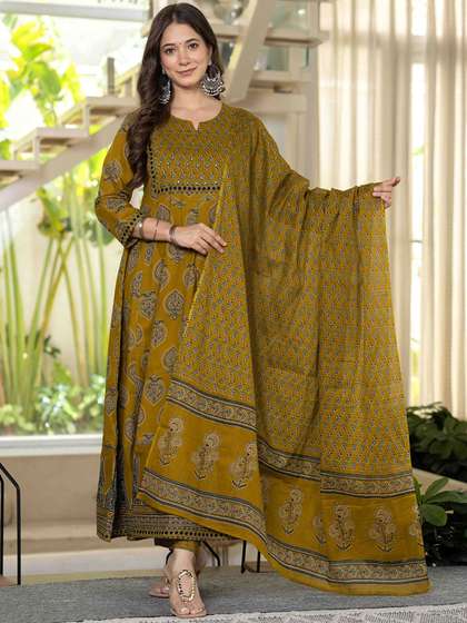 JAIMINI Women
                          Floral Printed Cotton Kurta with Trousers
                          & Dupatta