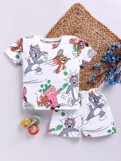 YK X Tinyo Boys Tom And
                    Jerry Printed Pure Cotton T-shirt with Shorts