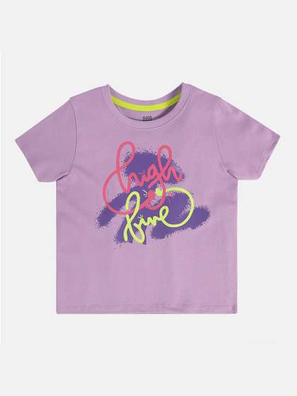 MINI KLUB Girls Print
                    Round Neck Cotton Top