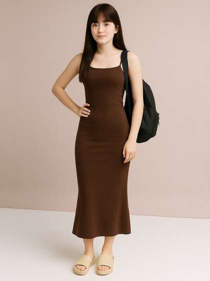 Seetoo Women Square Neck
                    Shoulder Straps Sheath Dress