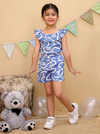 Superminis Girls Printed
                    with Ruffles Jumpsuit