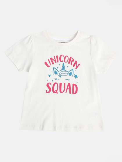 MINI KLUB Girls Graphic
                    Printed Round Neck Cotton Top