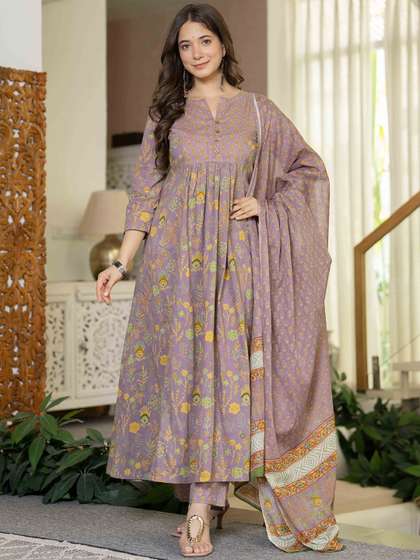JAIMINI Women Floral
                        Printed Cotton Kurta with Trousers &
                        Dupatta