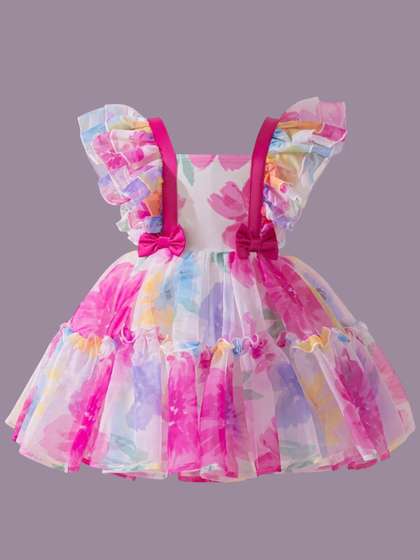 Miss & Chief Girls
                    Floral Printed Flared Sleeve Fit & Flare Dress